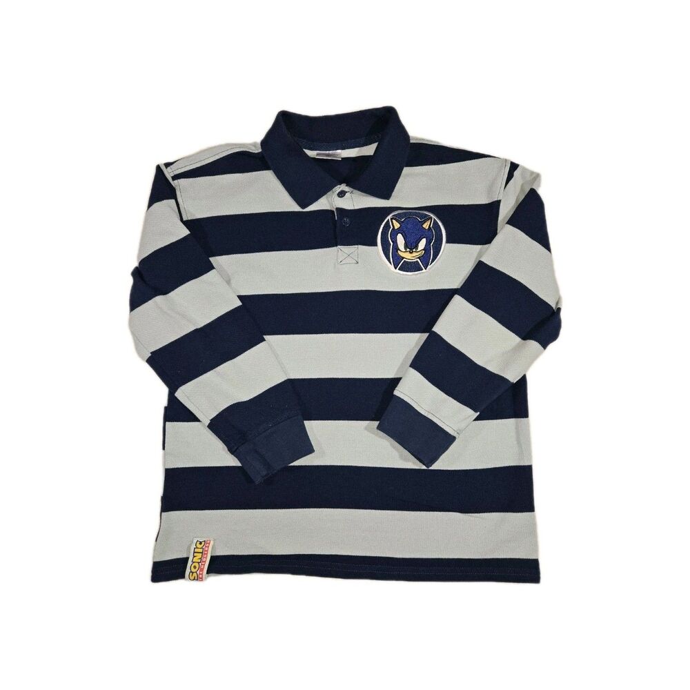 Boys Sonic The Hedgehog Long Sleeve Polo Blue Striped Rugby Shirt Large Blue